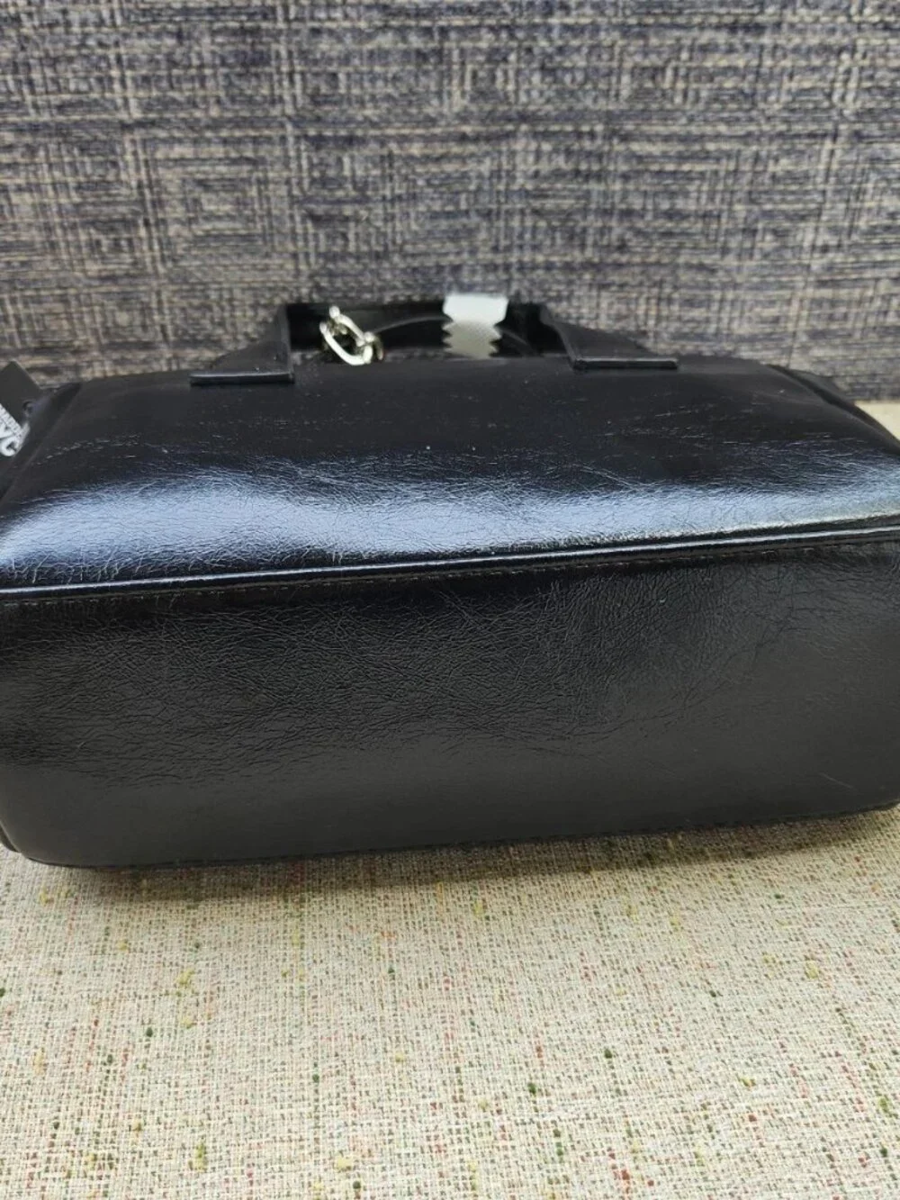 Madden NYC Women Handbag Purse Black Faux Patent Leather Crossbody W Heart Charm